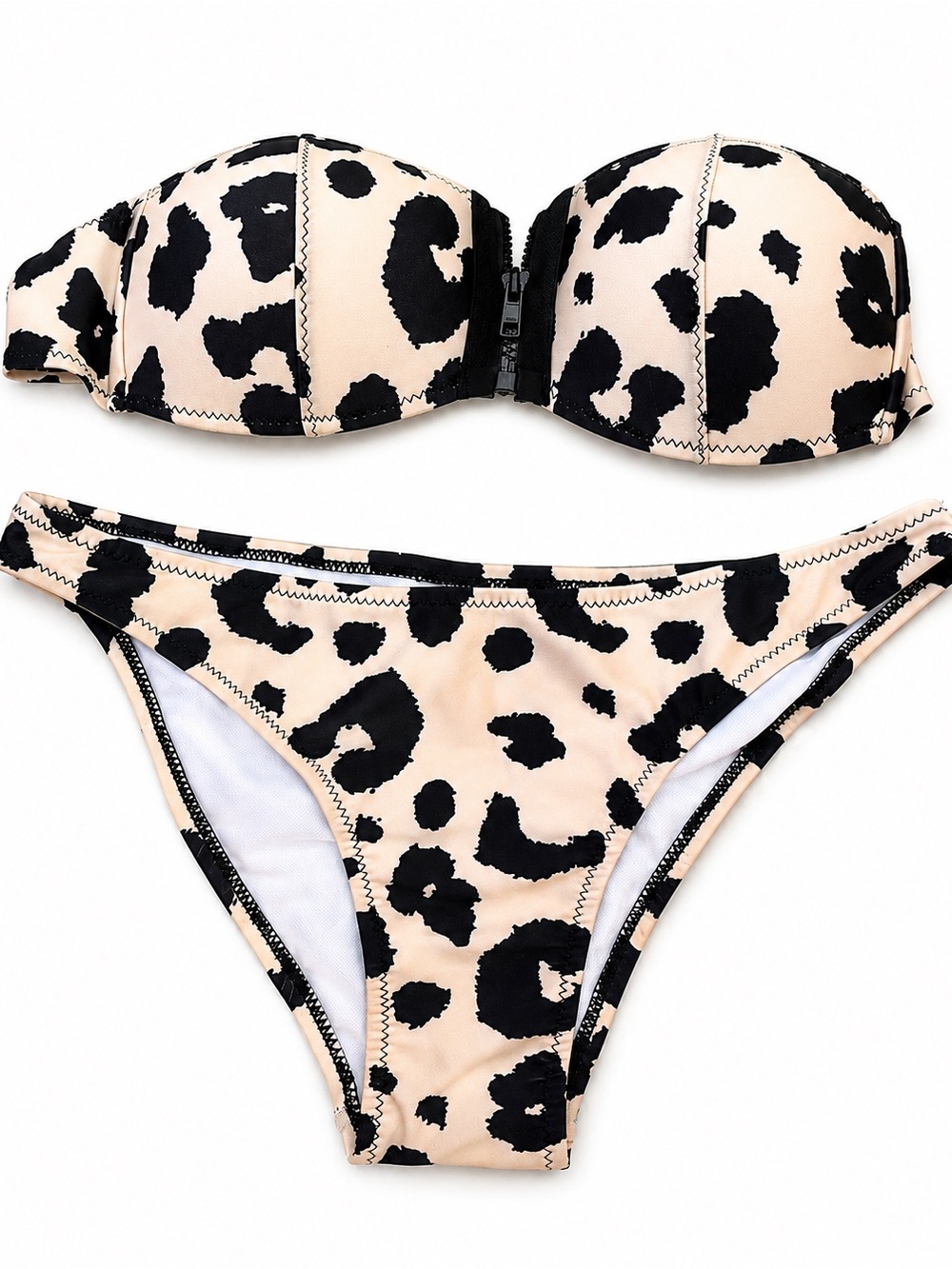 Leopard Print Bandeau Bikini Set - Black on Nude